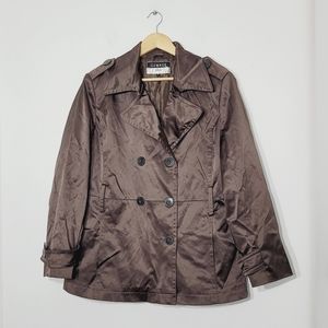 George Plus Dark Brown Double Breasted Cotton Blend Stainy Coat Plus Size 1X